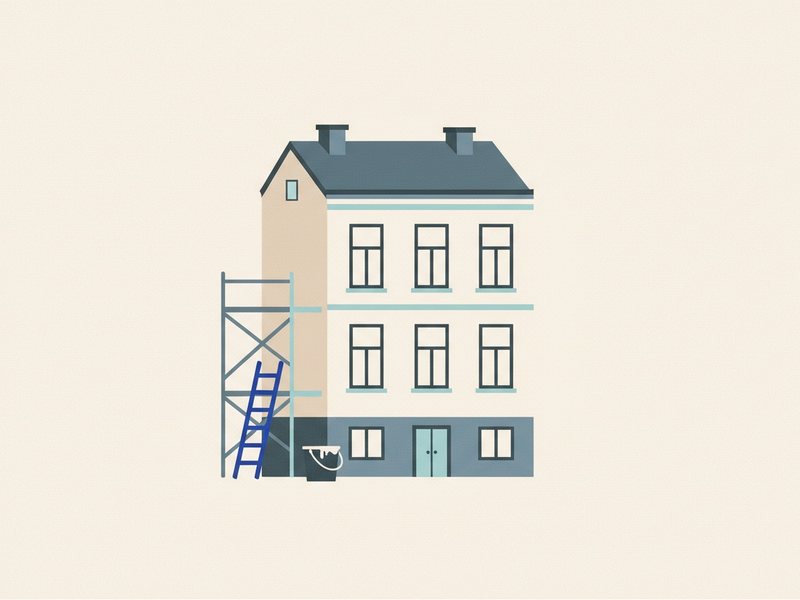 Illustration d'un petit immeuble ancien en cours de rénovation