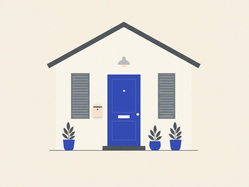 Illustration d'une façade de maison avec applique murale et plantes